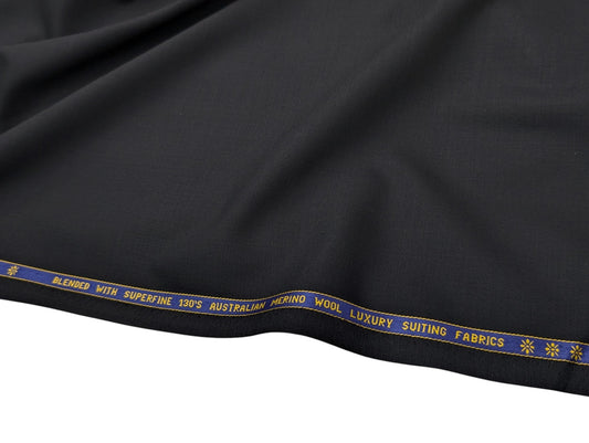 Georgia Gullini Super 130's Merino Wool Blend Suiting Fabric (Luxurious Black, Smooth Plain Weave)