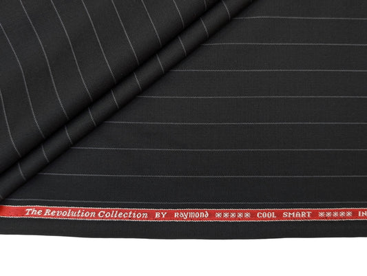 Raymond The Revolution Collection Super 70's Wool blend Suiting Fabric (Noir Black, Pinstripes)