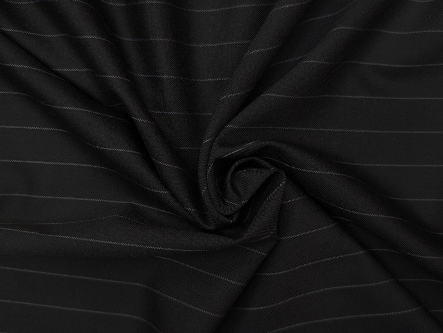 Raymond The Revolution Collection Super 70's Wool blend Suiting Fabric (Noir Black, Pinstripes)