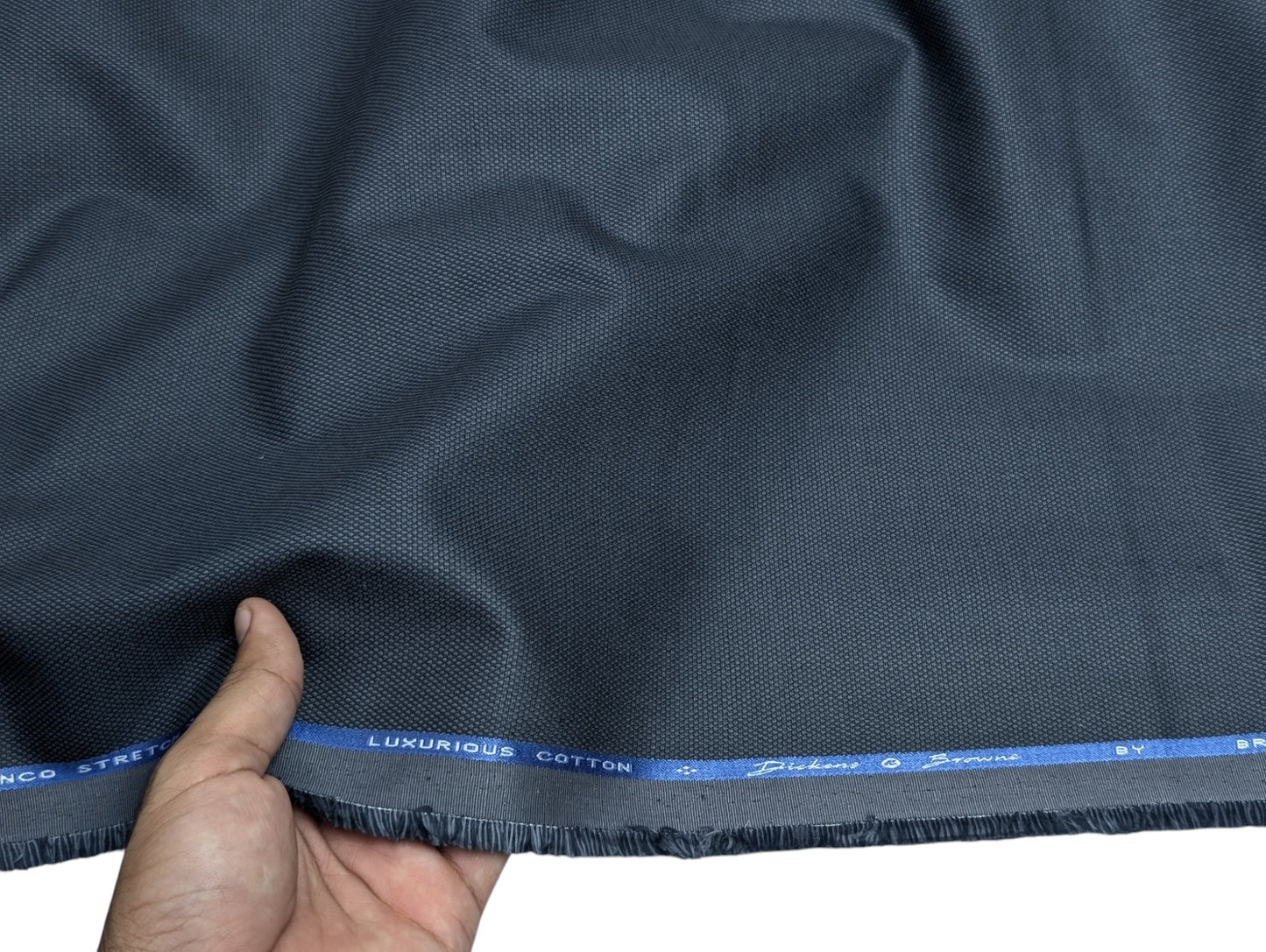 Dickens & Browne 100% Cotton Stretch Suiting Fabric (Rich Blue, Textured)