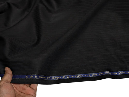 Raymond Markus Super 70's Merino Wool Blend Suiting Fabric (Midnight Black, Pinstripe)
