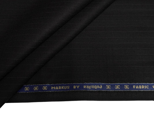 Raymond Markus Super 70's Merino Wool Blend Suiting Fabric (Midnight Black, Pinstripe)