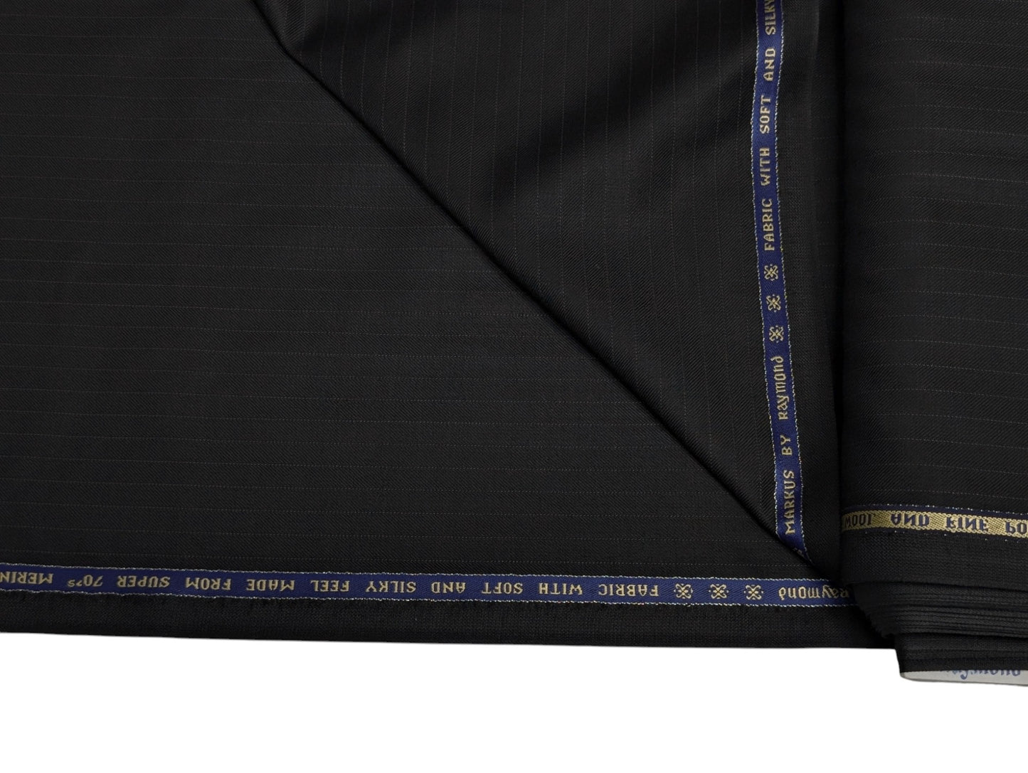 Raymond Markus Super 70's Merino Wool Blend Suiting Fabric (Midnight Black, Pinstripe)