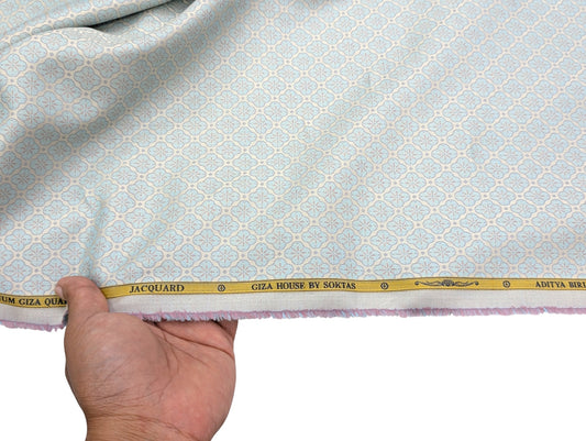 Giza House by Soktas Jacquard Premium Cotton Shirting Fabric (Pastel Blue Motifs)