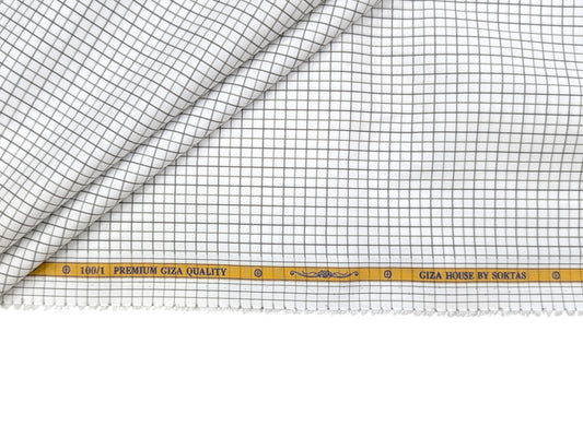 Giza House by Soktas 100/1 Premium Giza Cotton Shirting Fabric (White & Brown Checks)