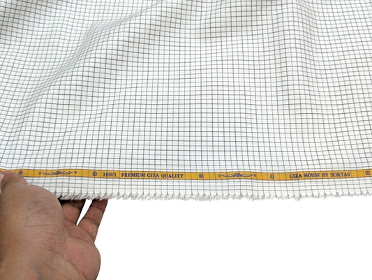 Giza House by Soktas 100/1 Premium Giza Cotton Shirting Fabric (White & Brown Checks)