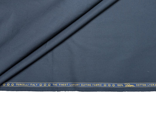 Vercelli Italy 100% Supima Cotton Lycra Suiting Fabric (Midnight Blue, Plain Weave)