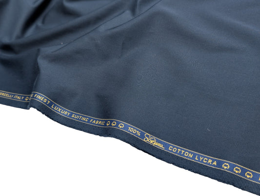 Vercelli Italy 100% Supima Cotton Lycra Suiting Fabric (Midnight Blue, Plain Weave)