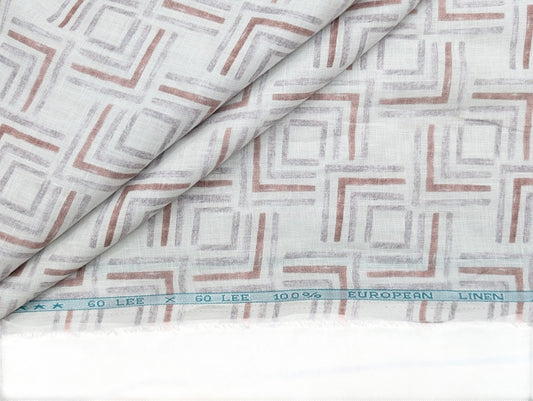 100% Pure European Linen 60 LEA Shirting Fabric (White, Maroon & Grey, Printed)