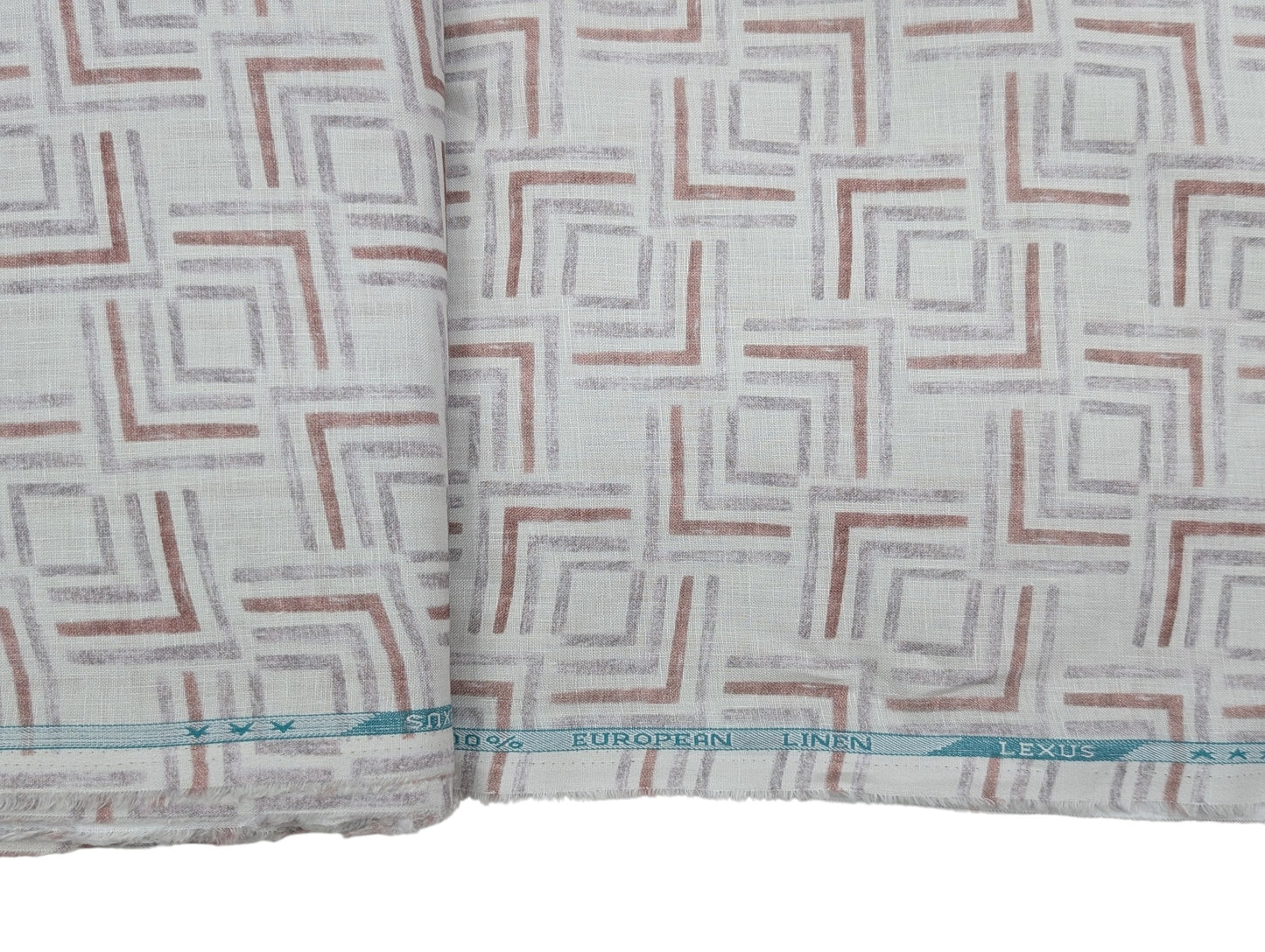 100% Pure European Linen 60 LEA Shirting Fabric (White, Maroon & Grey, Printed)