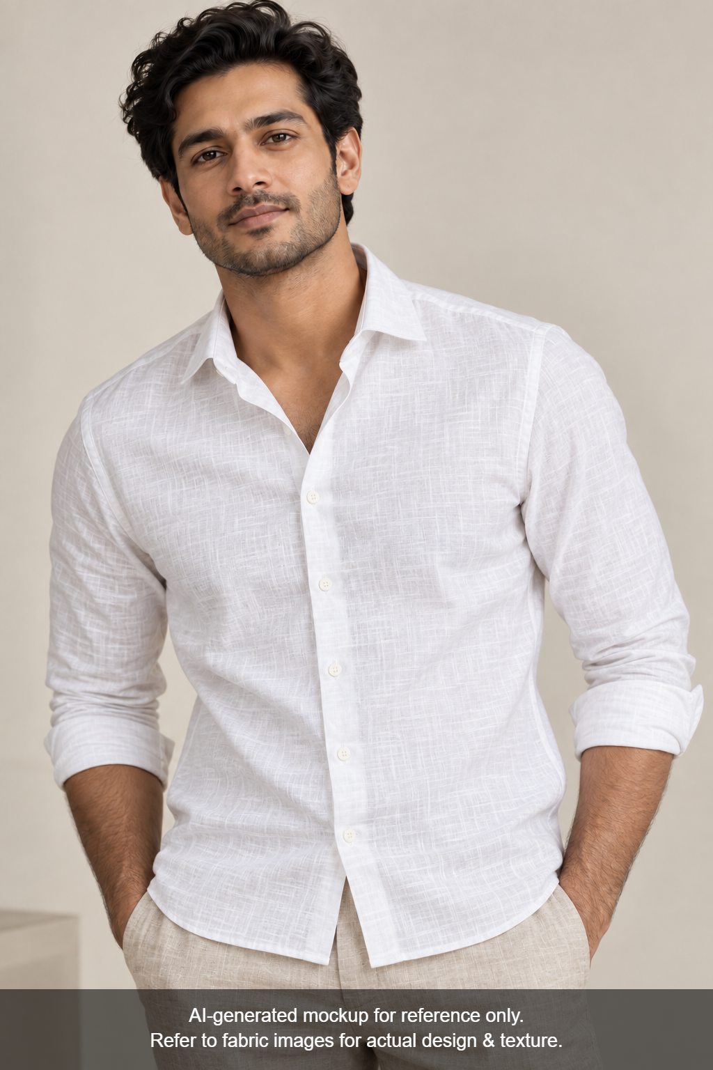 100% Pure Linen 125 LEA Shirting Fabric (White , Plain)