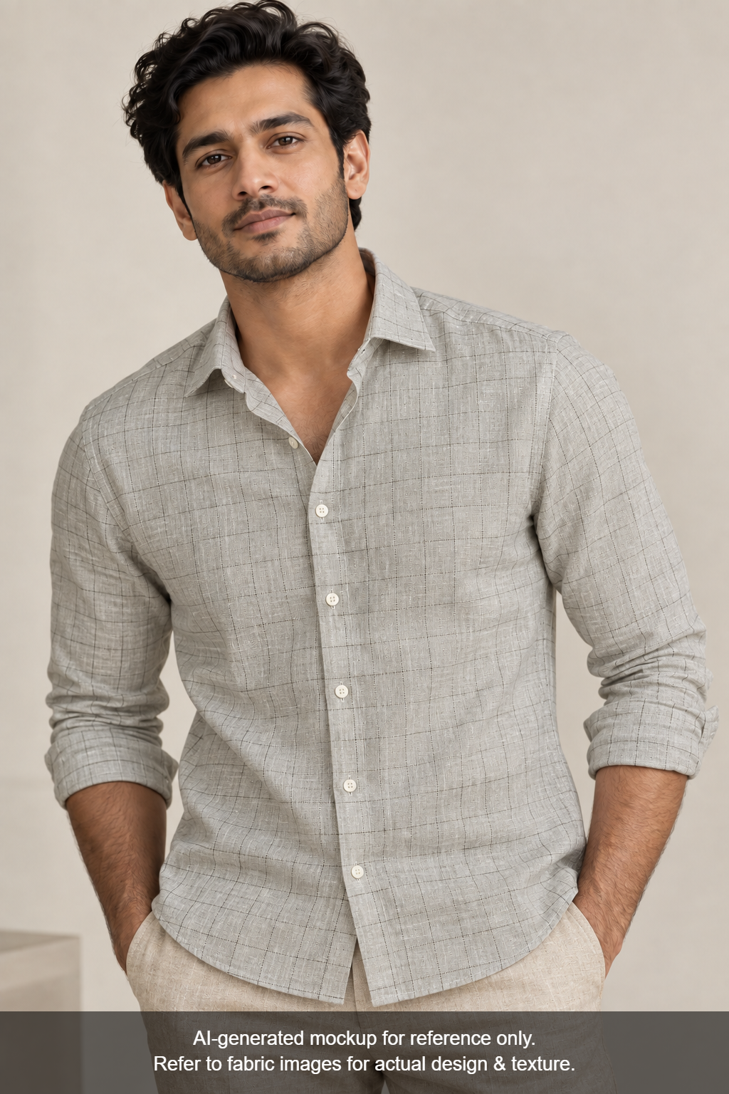100% Pure Linen 60 LEA Shirting Fabric (Sage Green, Checks)