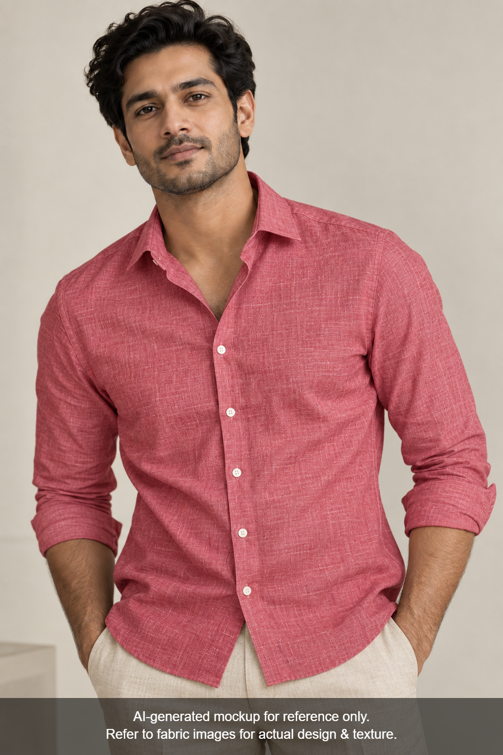 100% Pure Linen 60 LEA Shirting Fabric (Rose Pink, Plain)