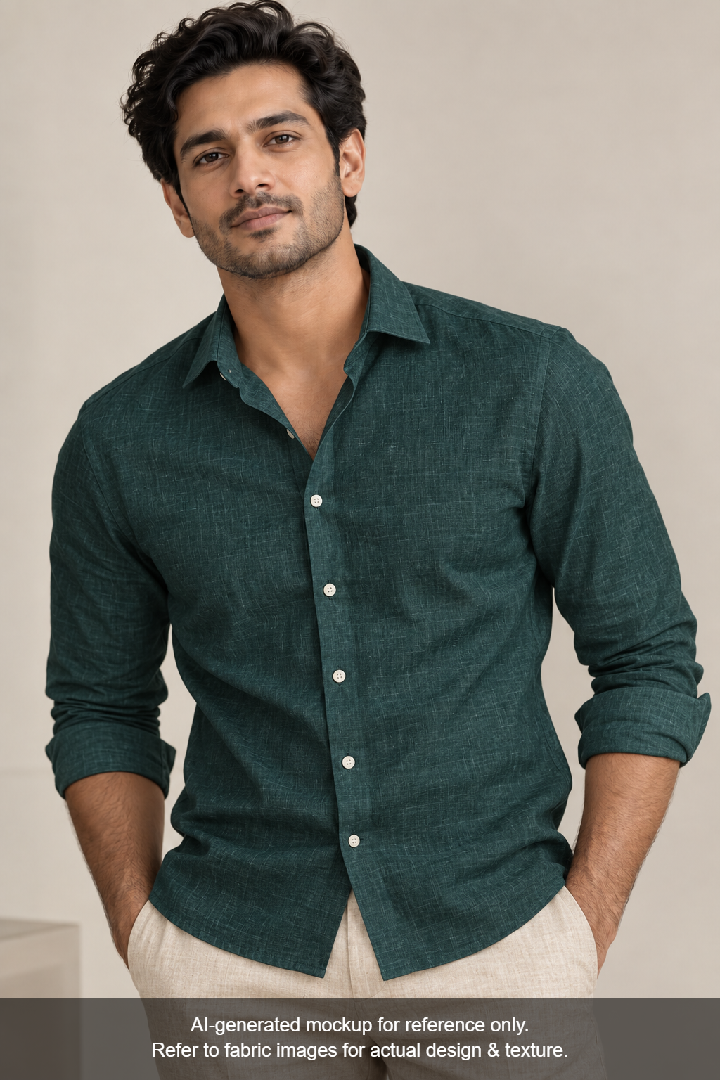 100% Pure European Linen 60 LEA Shirting Fabric (Dark Green, Plain)