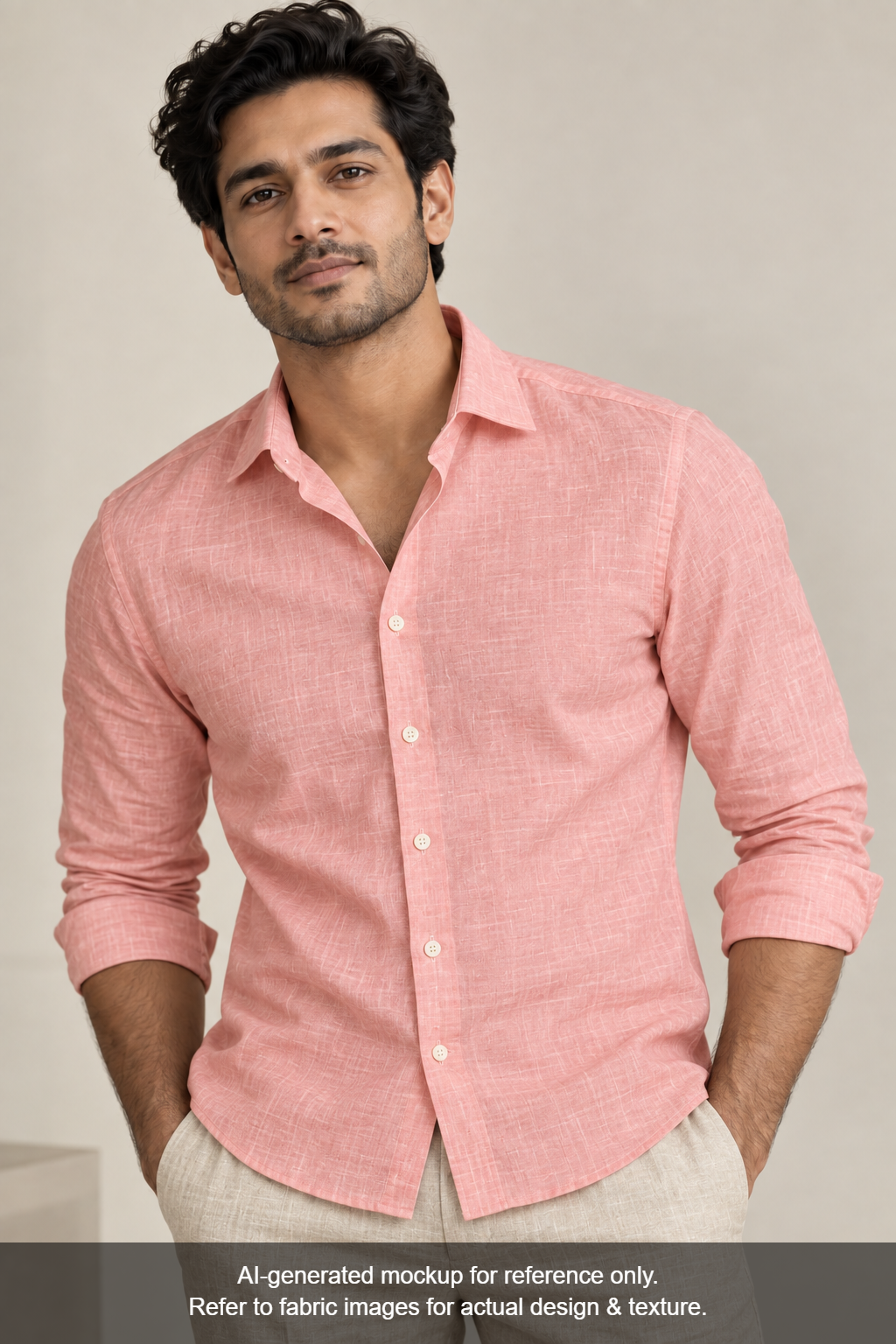 100% Pure European Linen 60 LEA Shirting Fabric (Soft Peach, Plain Weave)