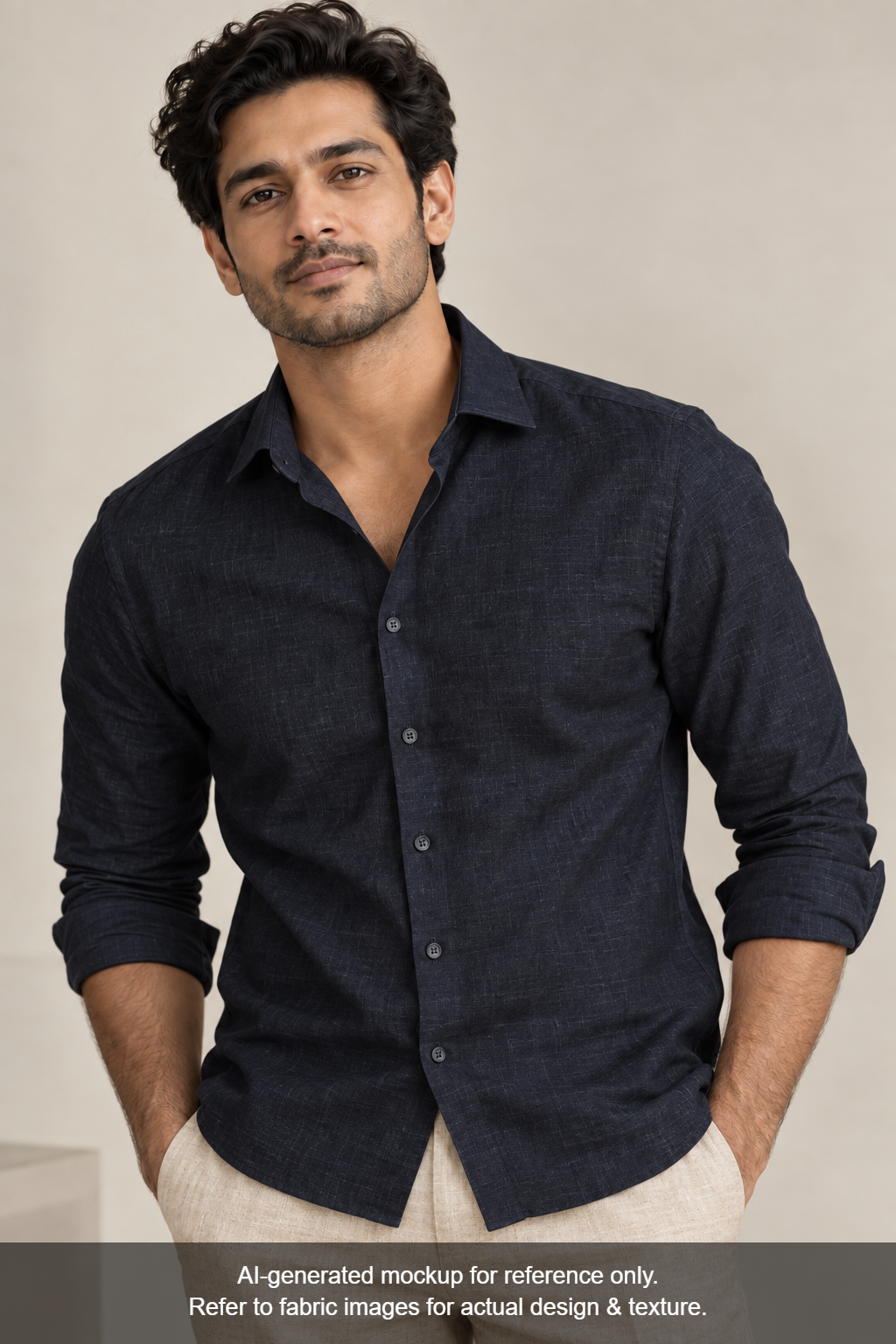 Premium Linen Lyocell Blended Shirting Fabric (Black, Plain)