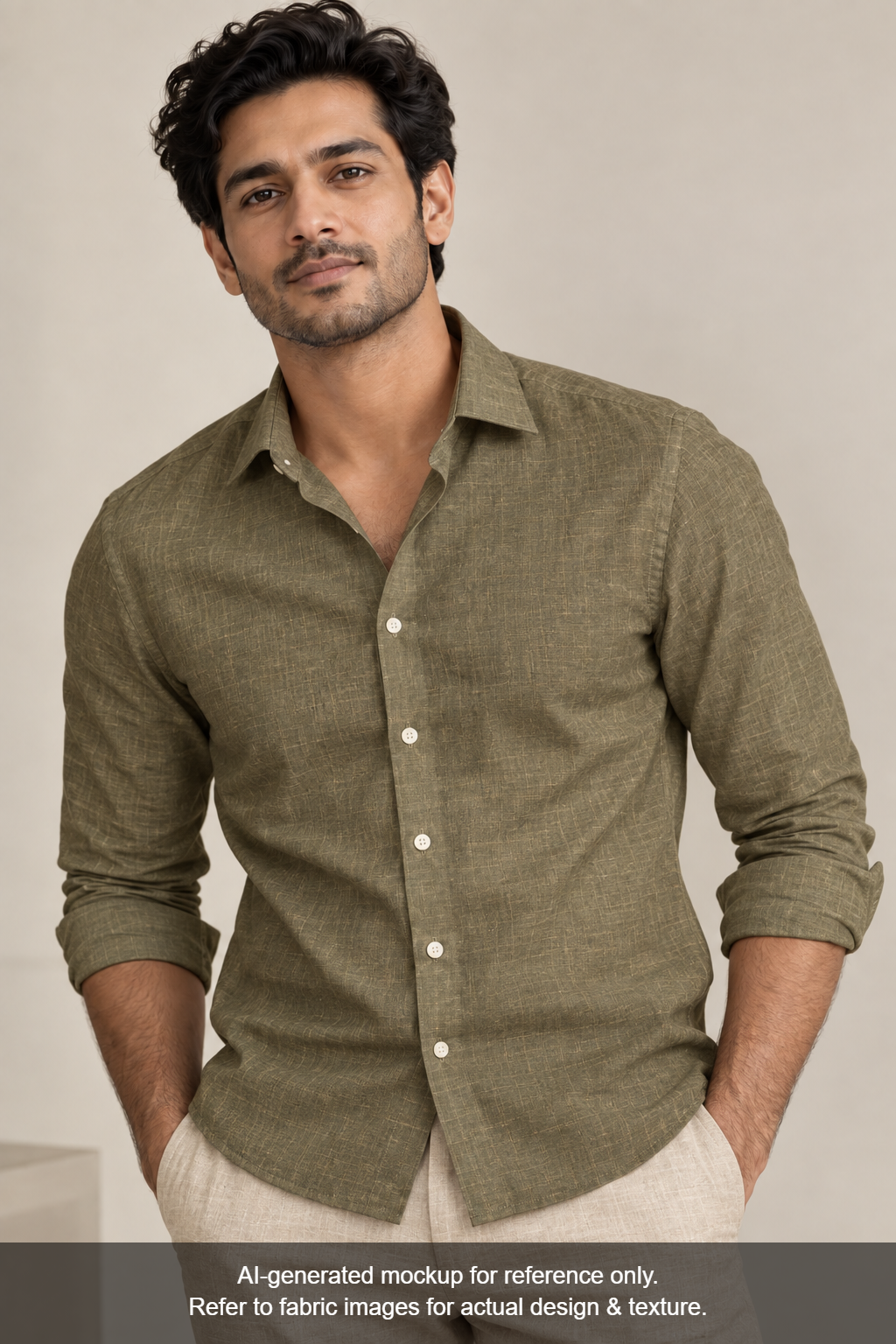 Premium Linen Lyocell Blended Shirting Fabric (Dusty Green, Plain)
