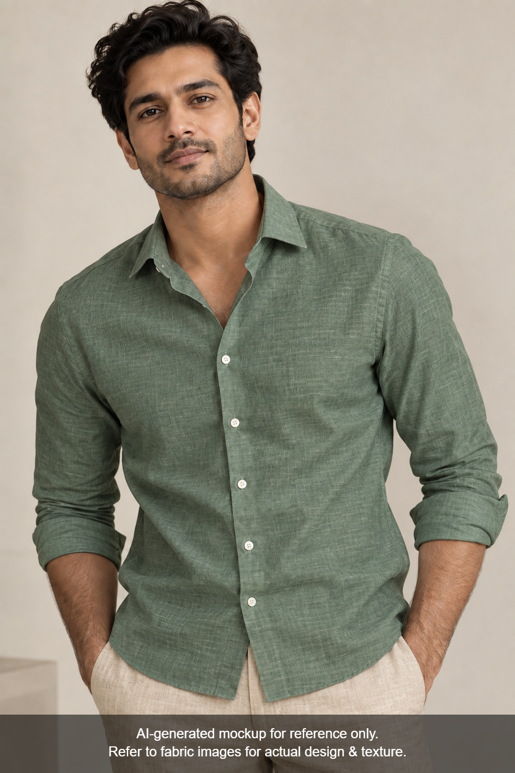 Premium Linen Lyocell Blended Shirting Fabric (Pastel Green, Plain)