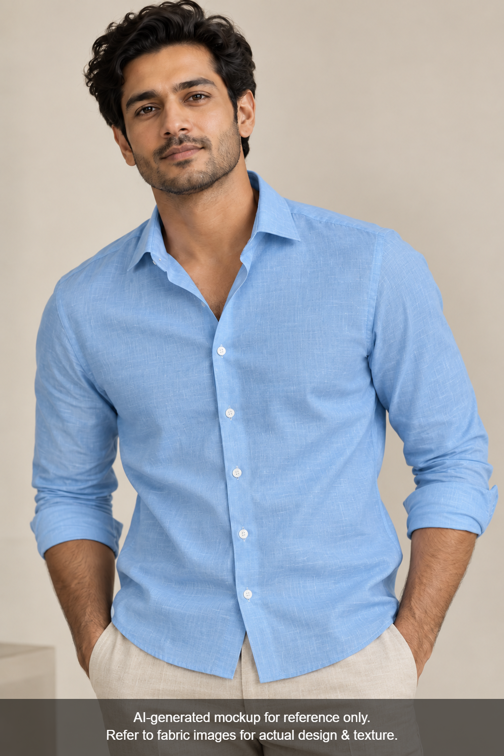 100% European Linen 60 LEA Shirting Fabric (Sky Blue, Plain )