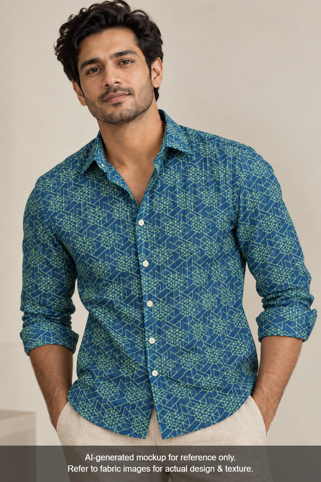 Raymond Cotton Linen Blended Shirting Fabric (Navy Blue, Printed)