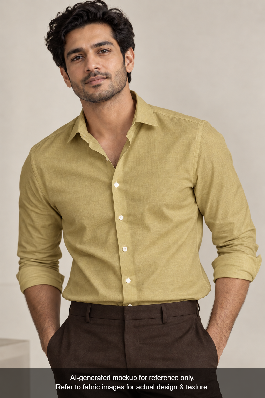 Giza Classé 100% Giza Cotton Premium Shirting Fabric (Mustard Gold, Plain)