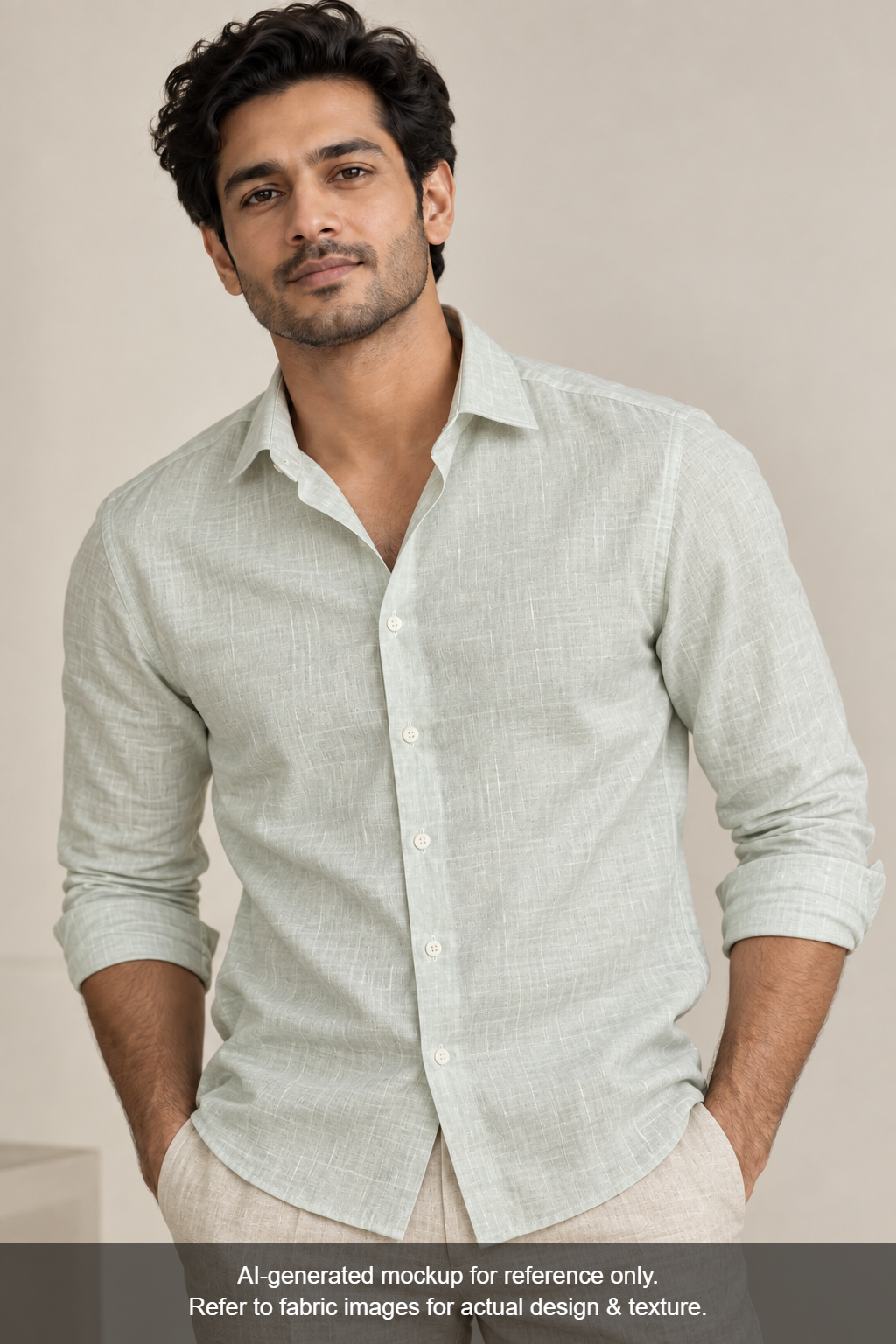 Premium Linen Silk Shirting Fabric (Pista, Plain)