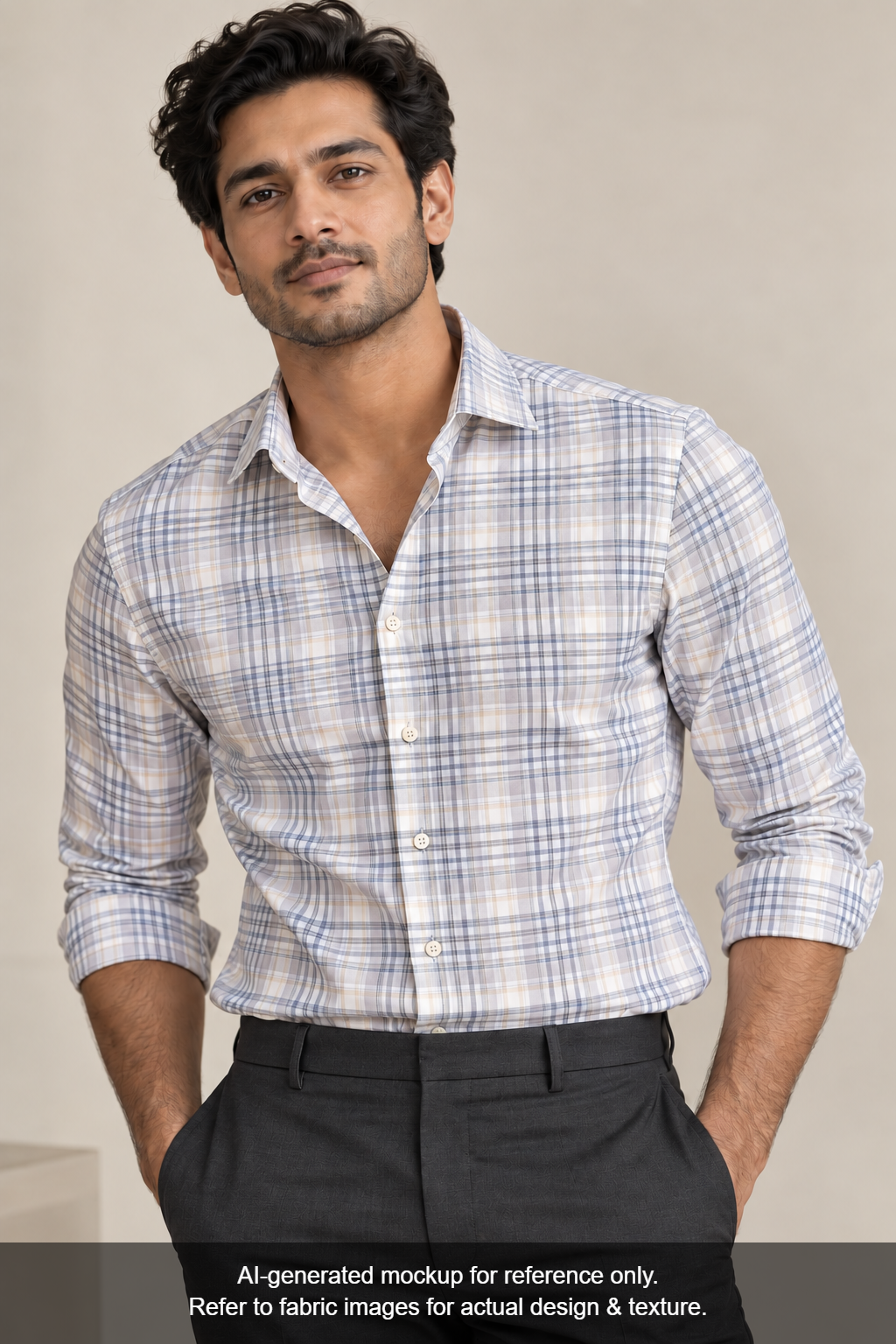 Tessitura Monti 100% Premium Giza Cotton Shirting Fabric (Grey, Multichecks)