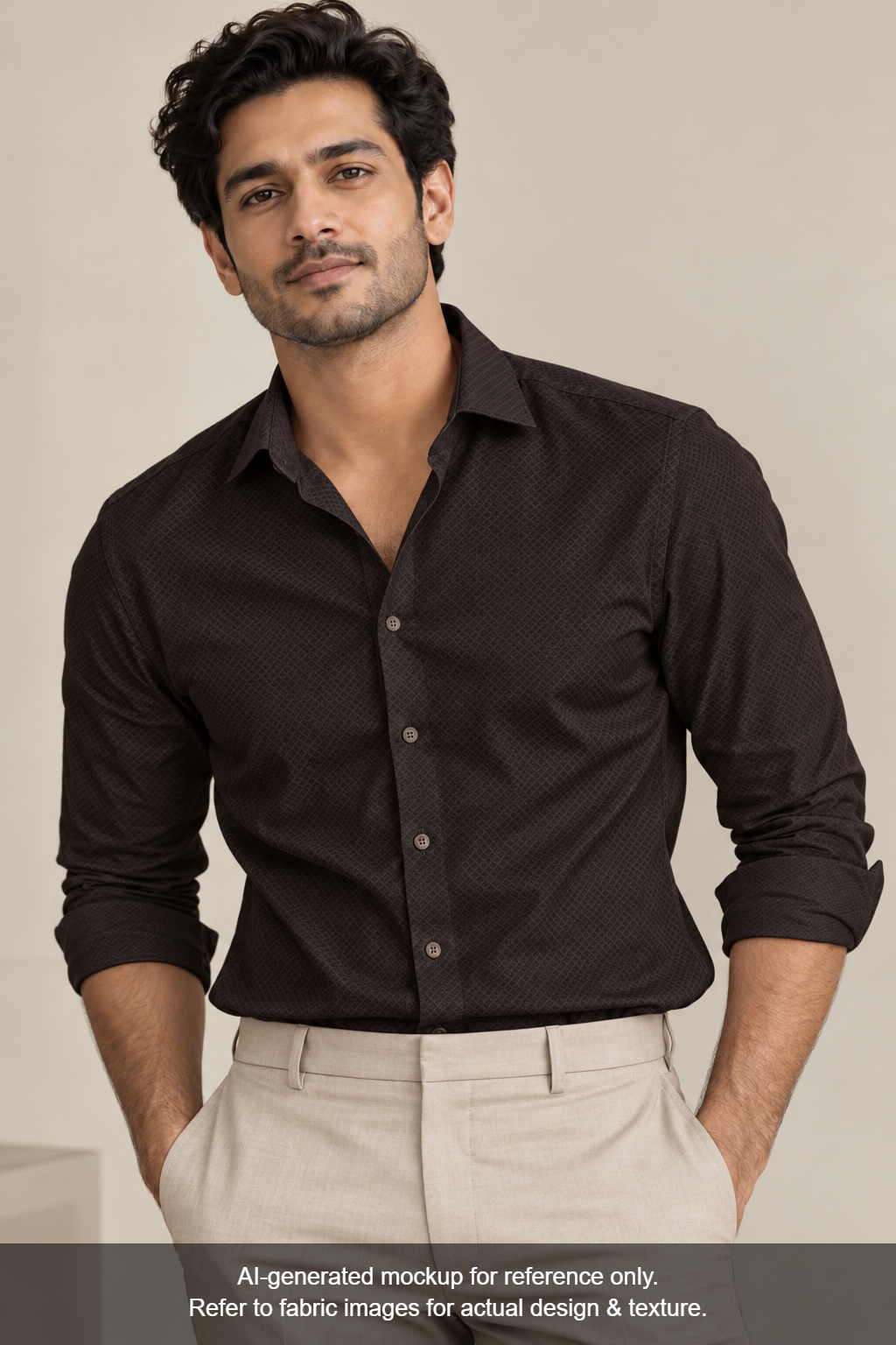 Tessitura Monti 100% Premium Giza Cotton Shirting Fabric (Brown, Jacquard)