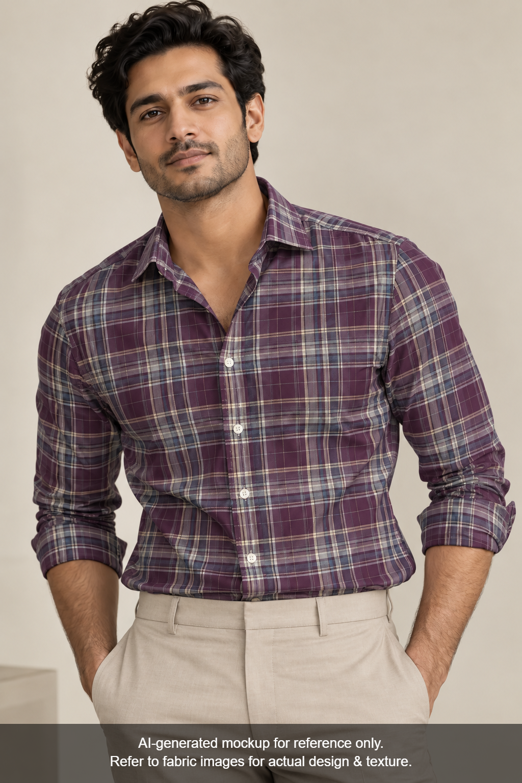 Tessitura Monti 100% Premium Giza Cotton Shirting Fabric (Deep Plum, Multichecks)