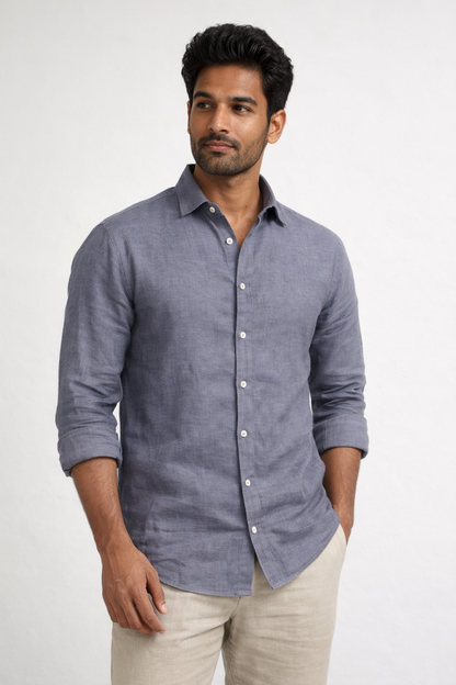 100% European Linen Shirt Fabric (Dark Gray) - 60 LEA