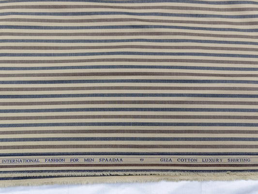 Spaada 100% Giza Cotton Luxury Shirting Fabric (Brown, Striped)