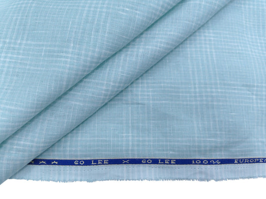 100% Pure European Linen 60 LEA Shirting Fabric (Pastel Green, Checks)