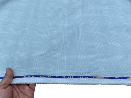 100% Pure European Linen 60 LEA Shirting Fabric (Pastel Green, Checks)