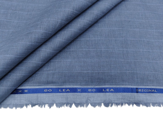100% Pure European Linen 60 LEA Shirting Fabric (Greyish Blue, Striped)