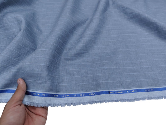 100% Pure European Linen 60 LEA Shirting Fabric (Greyish Blue, Striped)