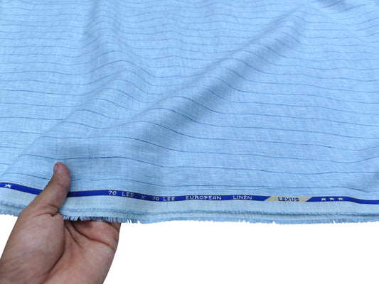 100% Pure European Linen 60 LEA Shirting Fabric (Sky Blue, Striped)