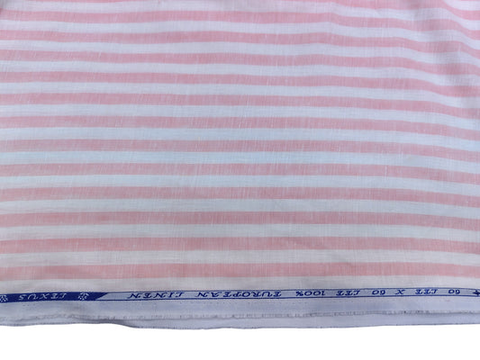 100% Pure European Linen 60 LEA Shirting Fabric (Pink And White, Striped)