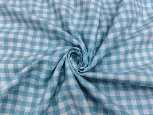 100% Pure European Linen 60 LEA Shirting Fabric (Green And White, Checks)