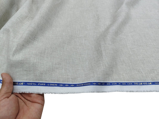 100% Pure European Linen 60 LEA Shirting Fabric (Beige, Striped)