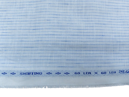 100% Pure European Linen 60 LEA Shirting Fabric (White And Blue, Striped)
