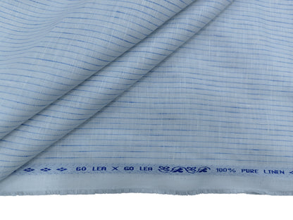 100% Pure European Linen 60 LEA Shirting Fabric (White And Blue, Striped)