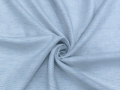 100% Pure European Linen 60 LEA Shirting Fabric (White And Blue, Striped)