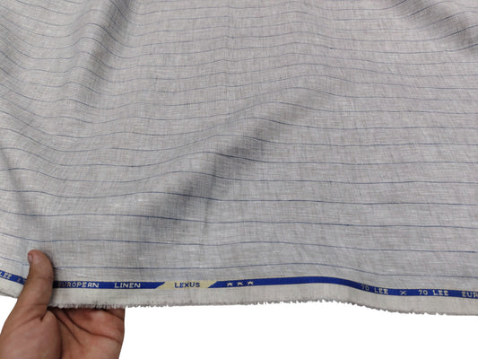 100% Pure European Linen 70 LEA Shirting Fabric (Stoned Beige, Striped)