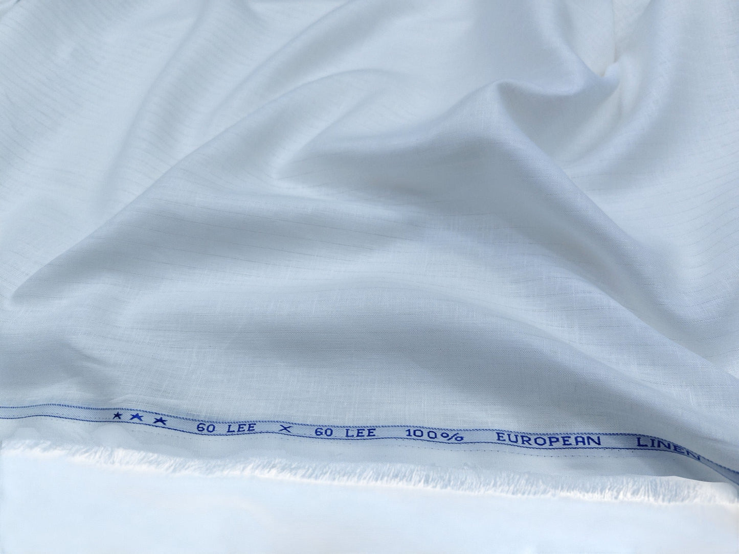100% Pure European Linen 60 Lea Shirting Fabric (White, Striped)