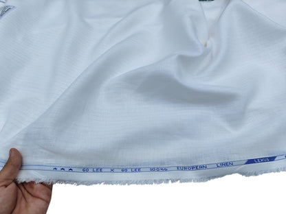 100% Pure European Linen 60 Lea Shirting Fabric (White, Striped)