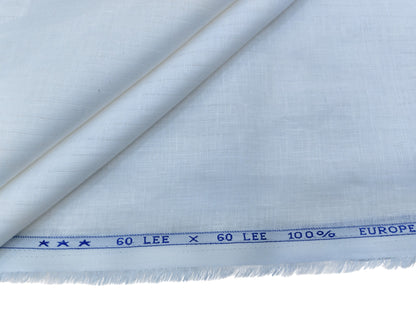 100% Pure European Linen 60 Lea Shirting Fabric (White, Striped)