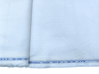 100% Pure European Linen 60 Lea Shirting Fabric (White, Striped)