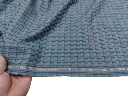Spaada 100% Giza Cotton Luxury Shirting Fabric (Blue And Grey, Patterned)
