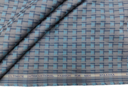 Spaada 100% Giza Cotton Luxury Shirting Fabric (Blue And Grey, Patterned)