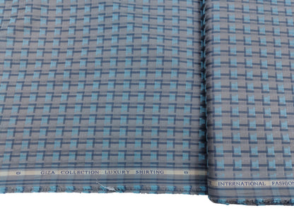 Spaada 100% Giza Cotton Luxury Shirting Fabric (Blue And Grey, Patterned)